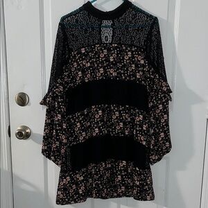 City Triangles Black and Pink Floral Long Sleeve Dress
